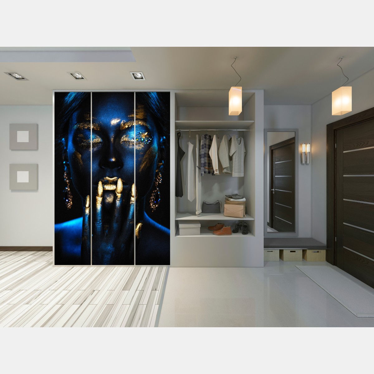 Schrankaufkleber mystisches porträt in blau und gold – Wallnifity® Schrankaufkleber mystisches porträt in blau und gold – Wallnifity®