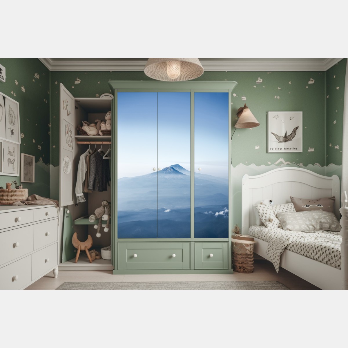 Schrankaufkleber neblige blaue berggipfel – Wallnifity® Schrankaufkleber neblige blaue berggipfel – Wallnifity®