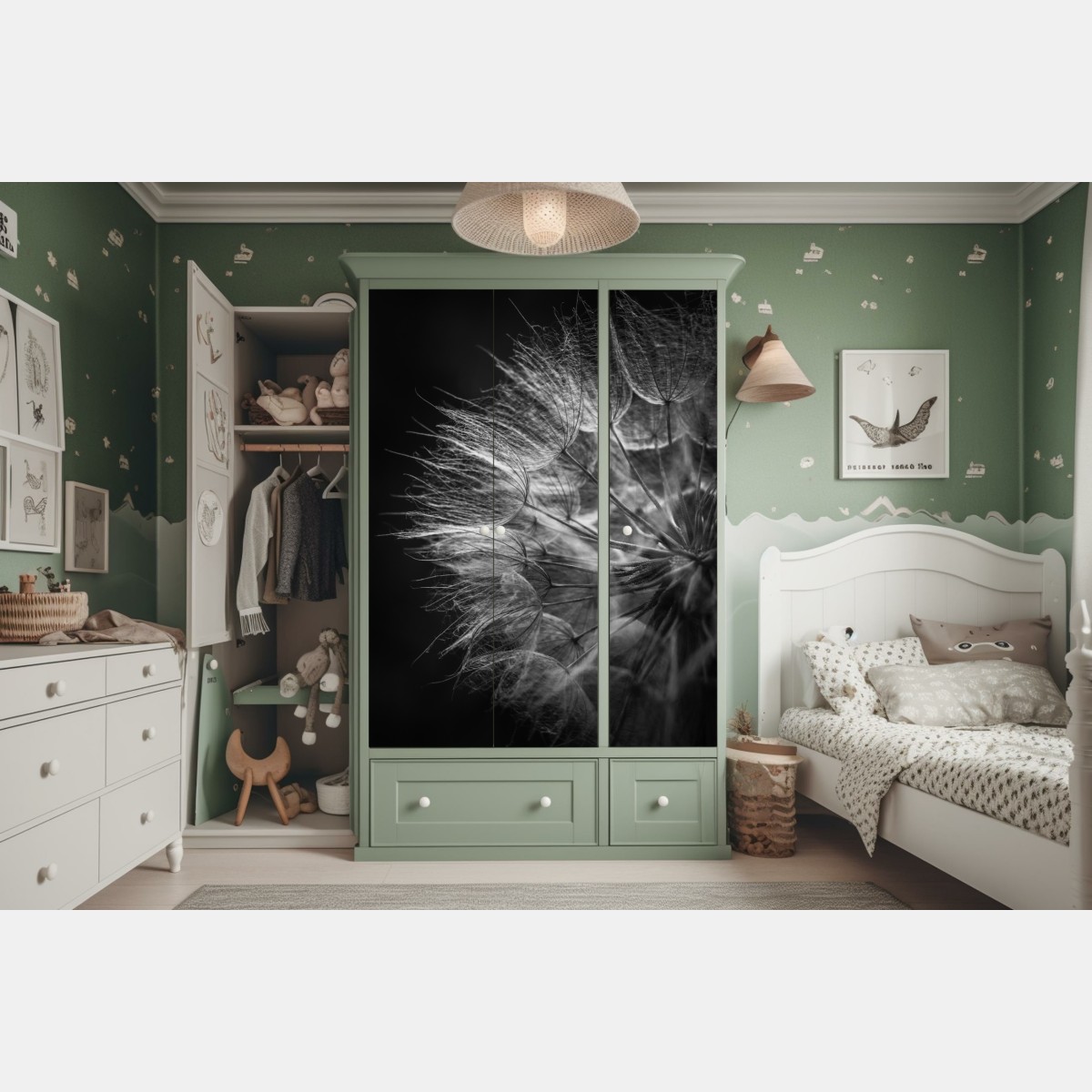 Schrankaufkleber zarter löwenzahn in monochrom – Wallnifity® Schrankaufkleber zarter löwenzahn in monochrom – Wallnifity®