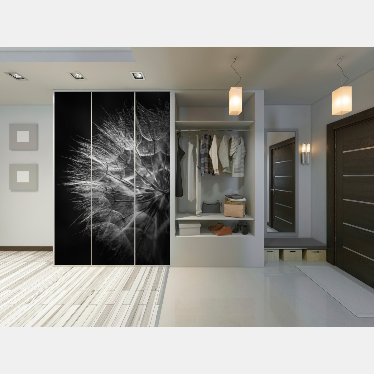 Schrankaufkleber zarter löwenzahn in monochrom – Wallnifity® Schrankaufkleber zarter löwenzahn in monochrom – Wallnifity®