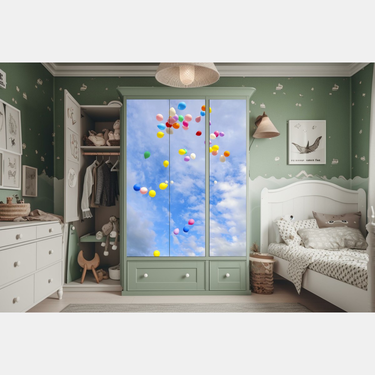 Schrankaufkleber bunte luftballons steigen in den himmel – Wallnifity® Schrankaufkleber bunte luftballons steigen in den himmel – Wallnifity®