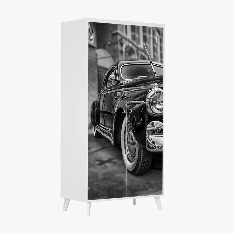 Schrankaufkleber vintage klassisches auto auf kopfsteinpflaster – Wallnifity® Schrankaufkleber vintage klassisches auto auf kopfsteinpflaster – Wallnifity®