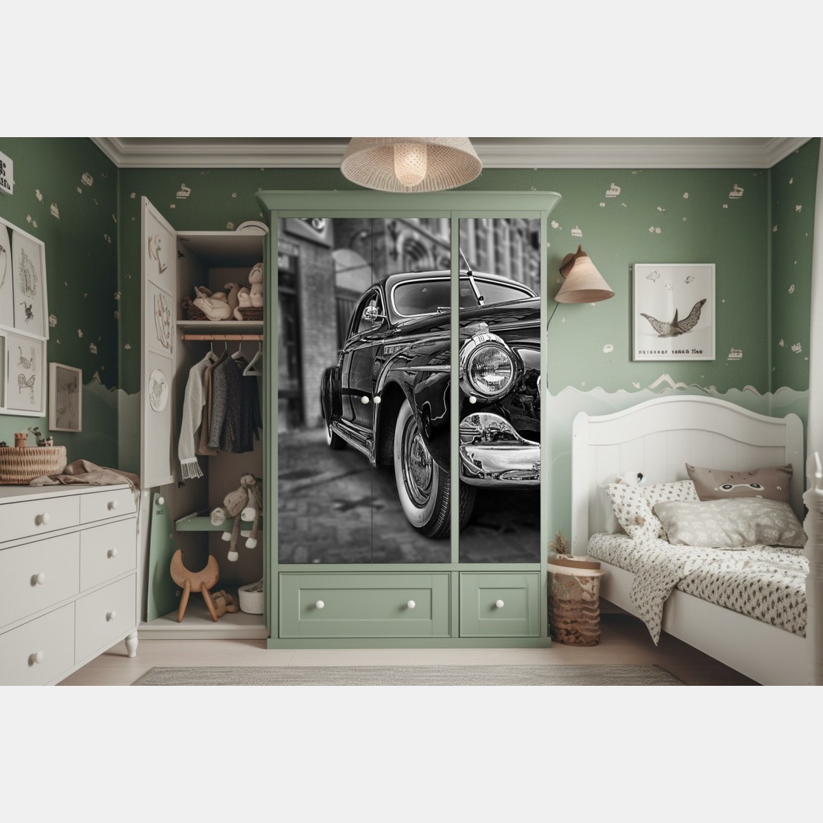 Schrankaufkleber vintage klassisches auto auf kopfsteinpflaster – Wallnifity® Schrankaufkleber vintage klassisches auto auf kopfsteinpflaster – Wallnifity®