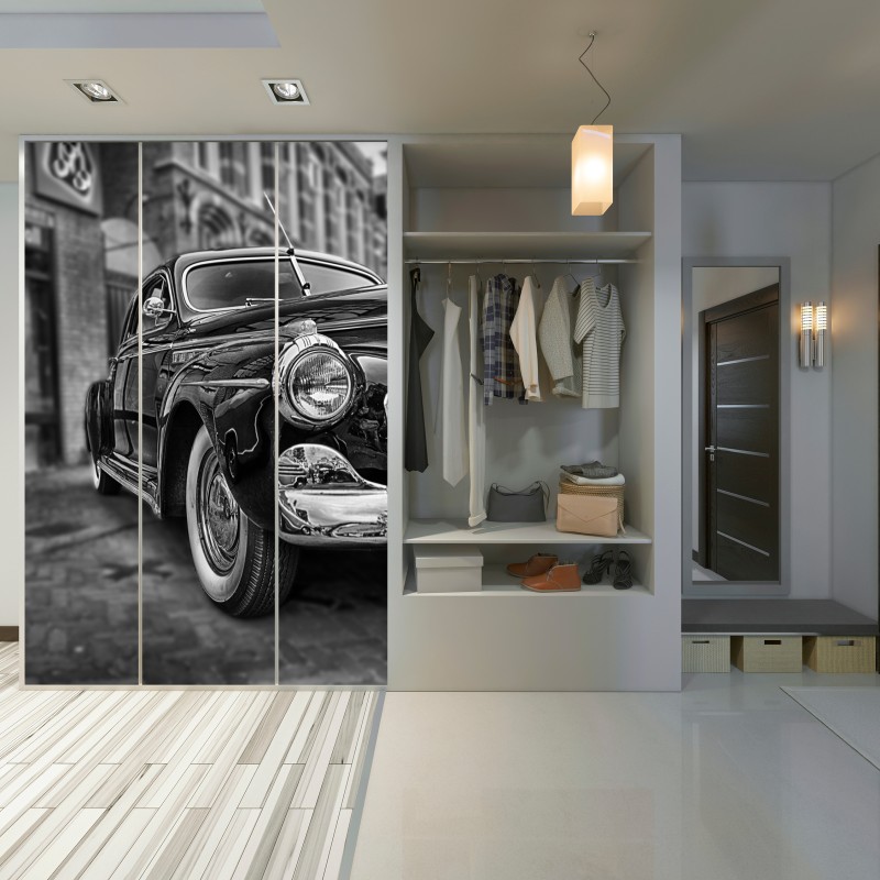 Schrankaufkleber vintage klassisches auto auf kopfsteinpflaster – Wallnifity® Schrankaufkleber vintage klassisches auto auf kopfsteinpflaster – Wallnifity®