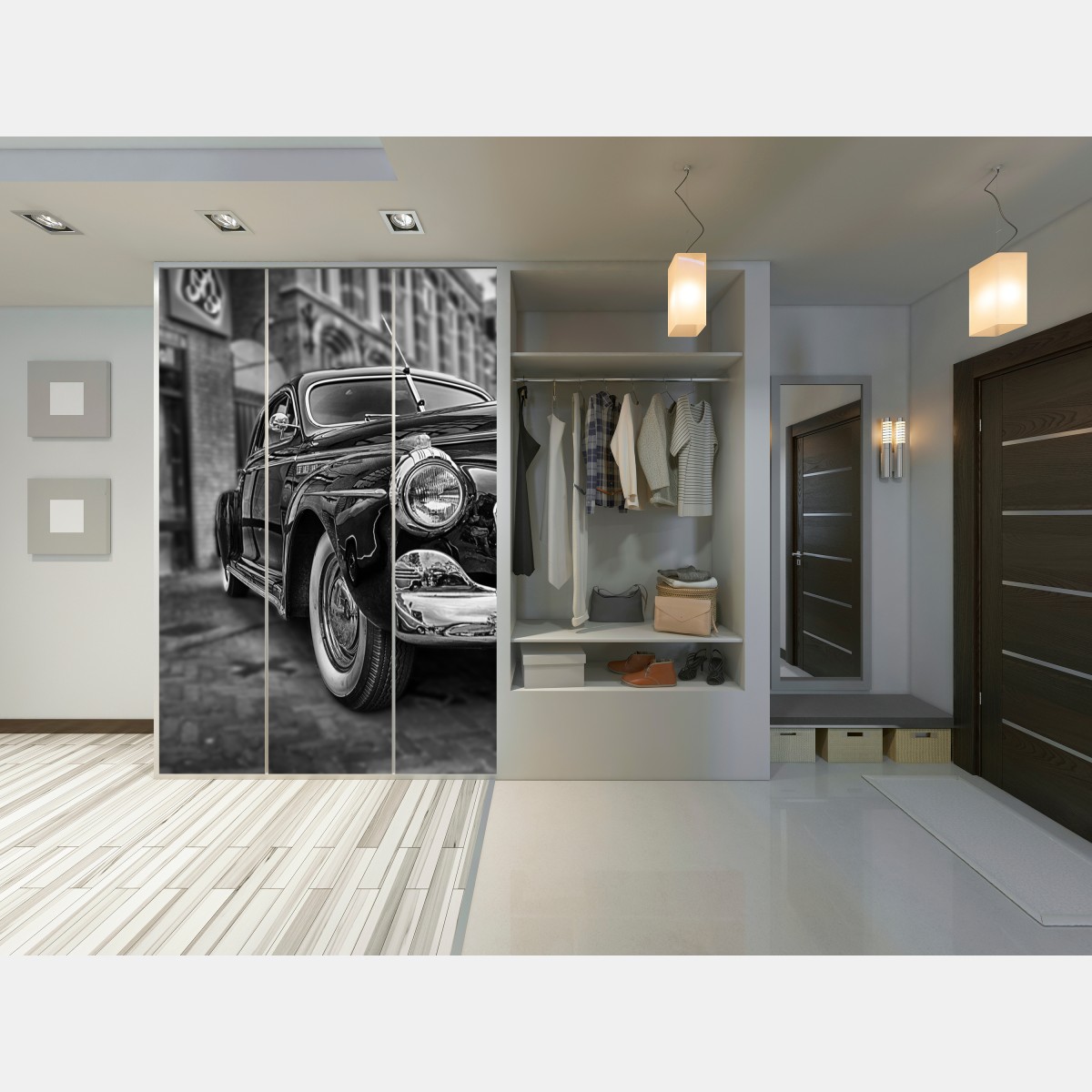 Schrankaufkleber vintage klassisches auto auf kopfsteinpflaster – Wallnifity® Schrankaufkleber vintage klassisches auto auf kopfsteinpflaster – Wallnifity®