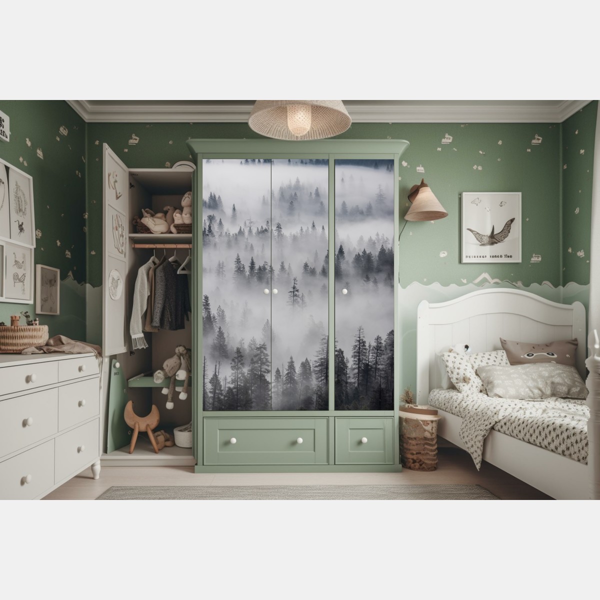 Schrankaufkleber nebeliger kiefernwald – Wallnifity® Schrankaufkleber nebeliger kiefernwald – Wallnifity®