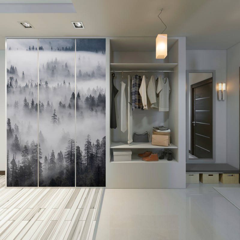 Schrankaufkleber nebeliger kiefernwald – Wallnifity® Schrankaufkleber nebeliger kiefernwald – Wallnifity®