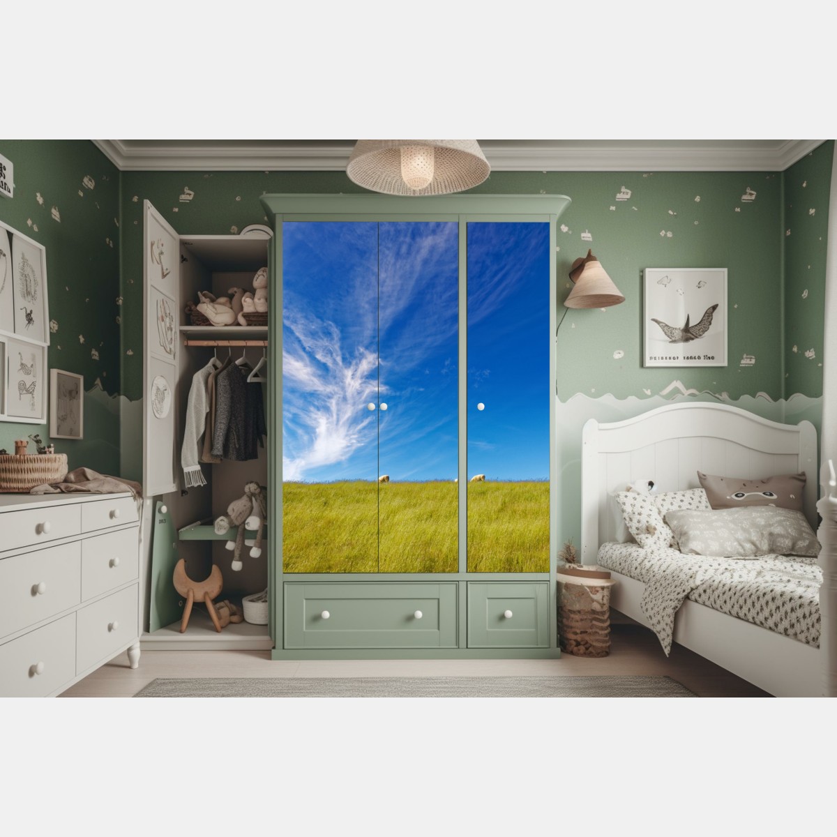 Schrankaufkleber ruhige wiese unter blauem himmel – Wallnifity® Schrankaufkleber ruhige wiese unter blauem himmel – Wallnifity®
