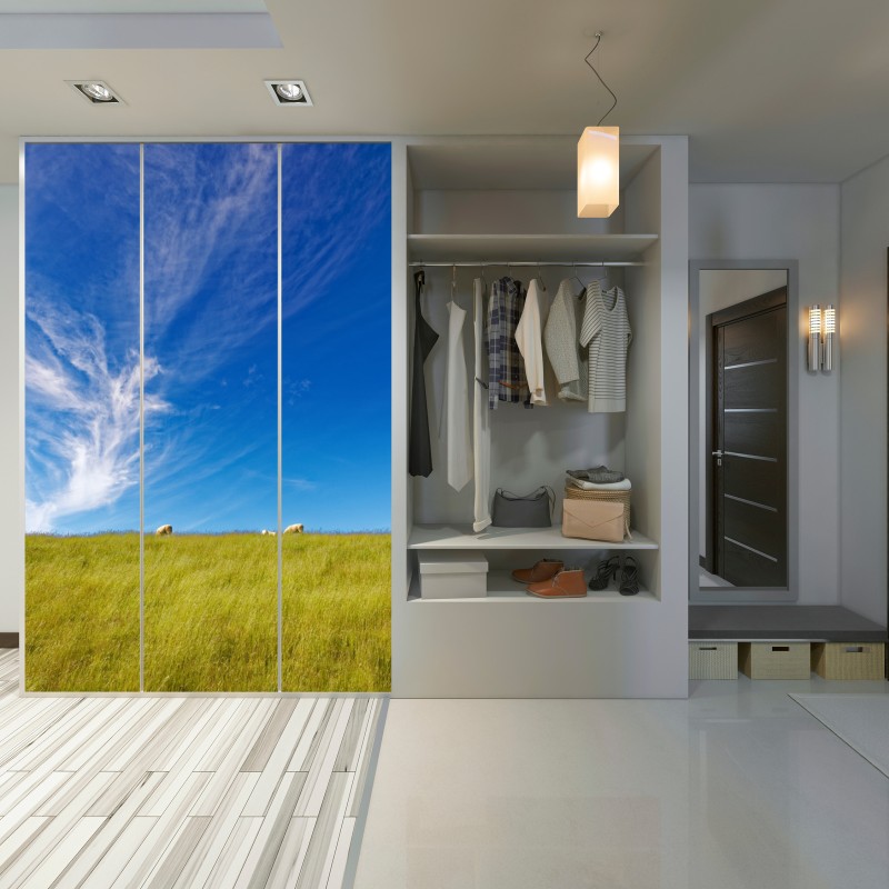 Schrankaufkleber ruhige wiese unter blauem himmel – Wallnifity® Schrankaufkleber ruhige wiese unter blauem himmel – Wallnifity®
