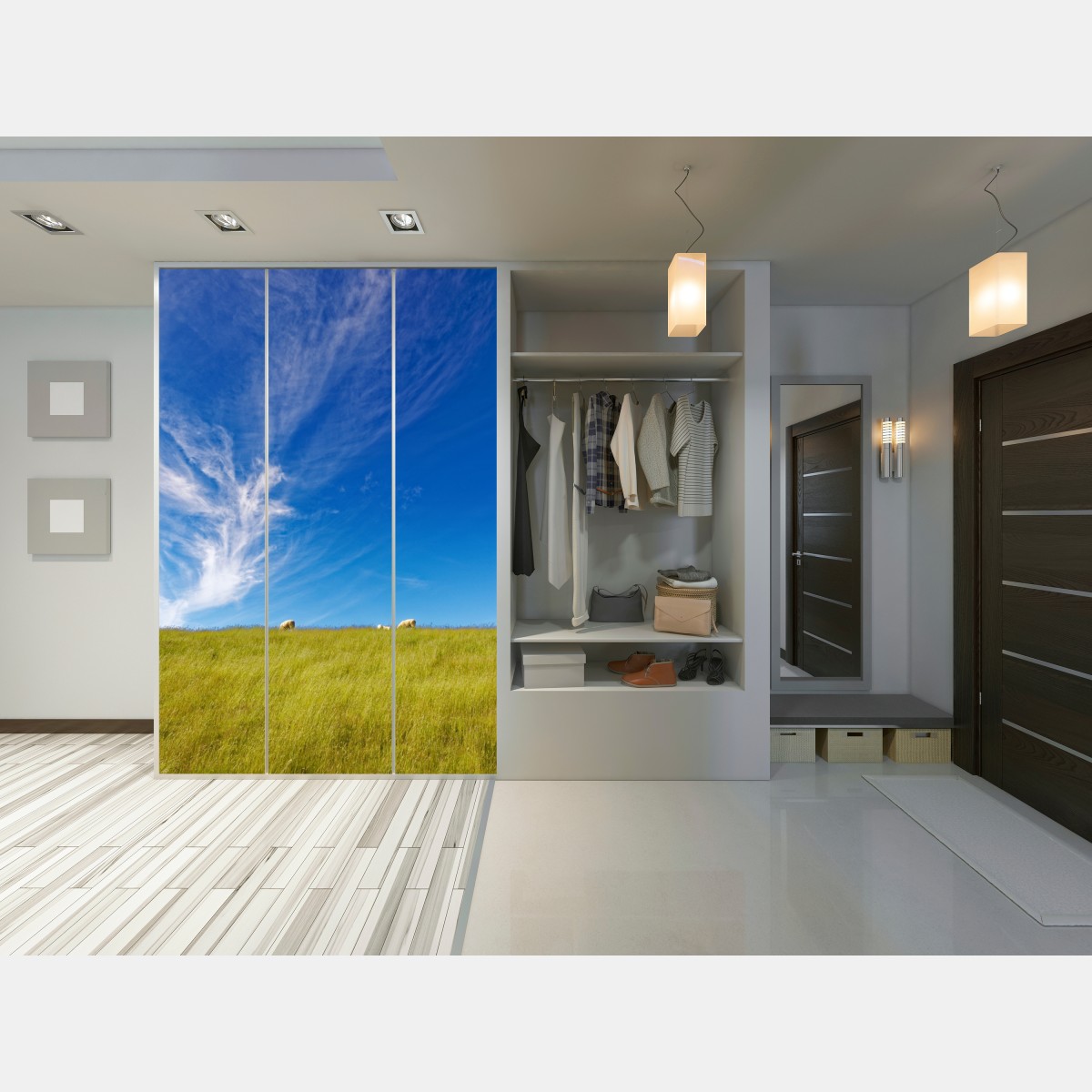 Schrankaufkleber ruhige wiese unter blauem himmel – Wallnifity® Schrankaufkleber ruhige wiese unter blauem himmel – Wallnifity®