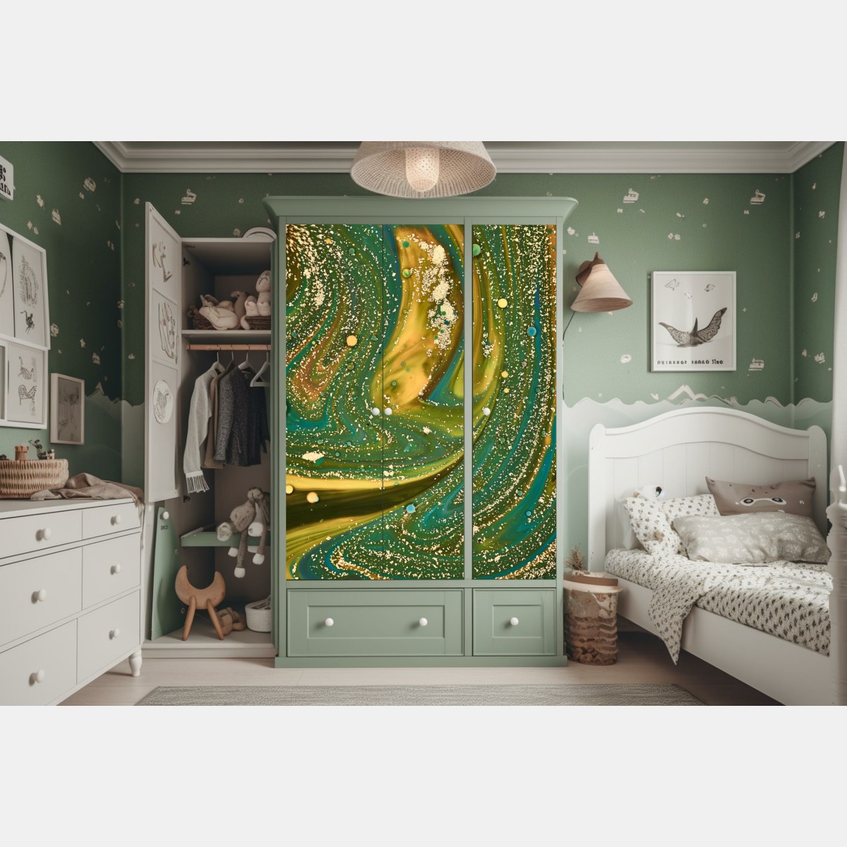 Schrankaufkleber grün-goldene flüssige marmorierte kunst – Wallnifity® Schrankaufkleber grün-goldene flüssige marmorierte kunst – Wallnifity®