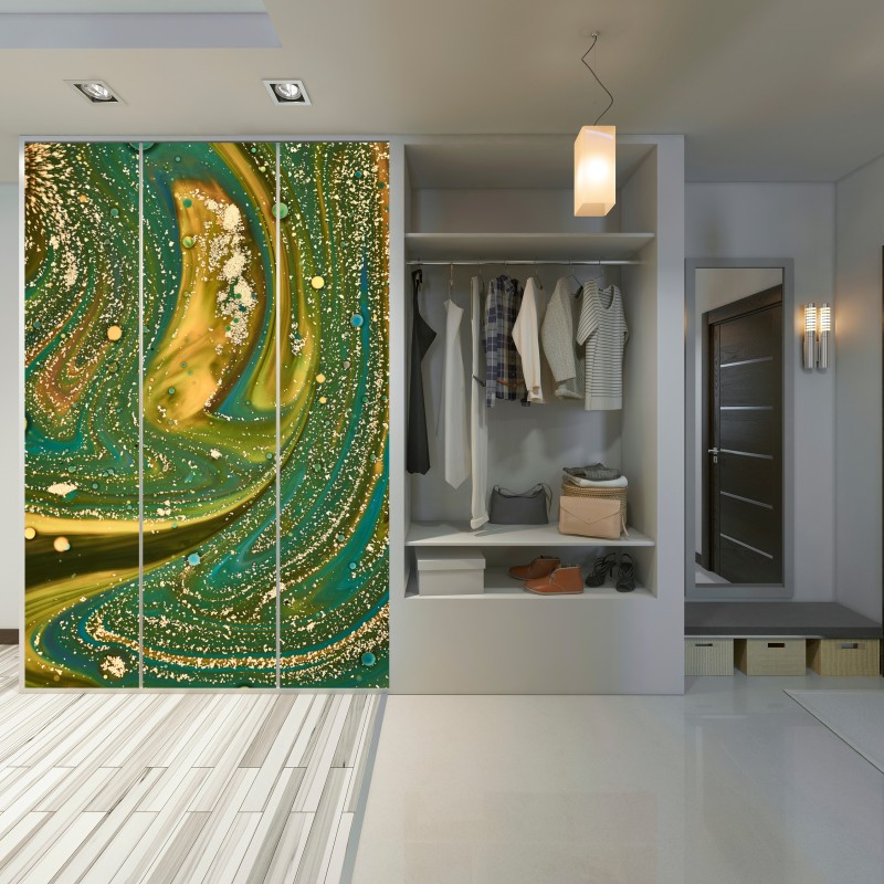 Schrankaufkleber grün-goldene flüssige marmorierte kunst – Wallnifity® Schrankaufkleber grün-goldene flüssige marmorierte kunst – Wallnifity®