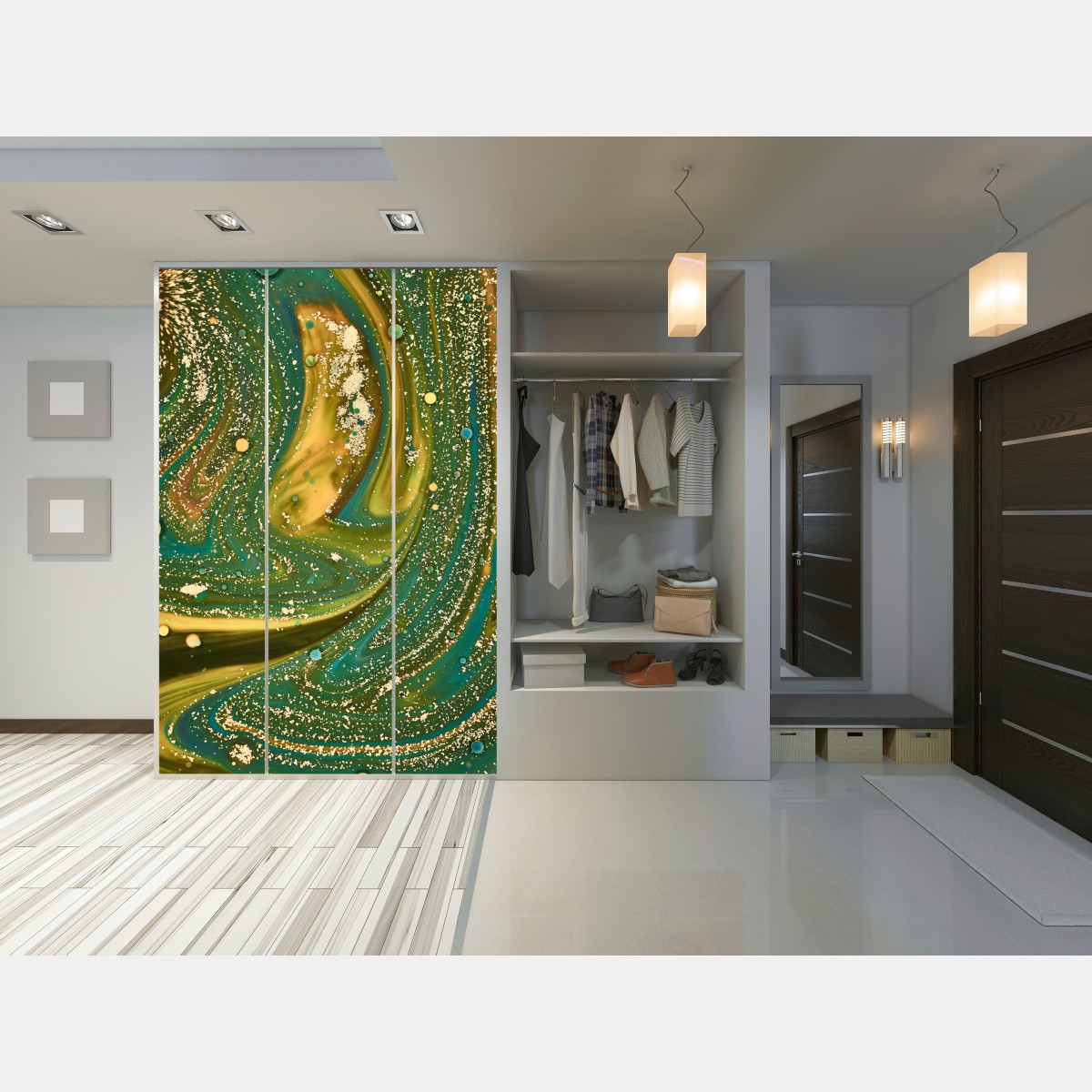 Schrankaufkleber grün-goldene flüssige marmorierte kunst – Wallnifity® Schrankaufkleber grün-goldene flüssige marmorierte kunst – Wallnifity®
