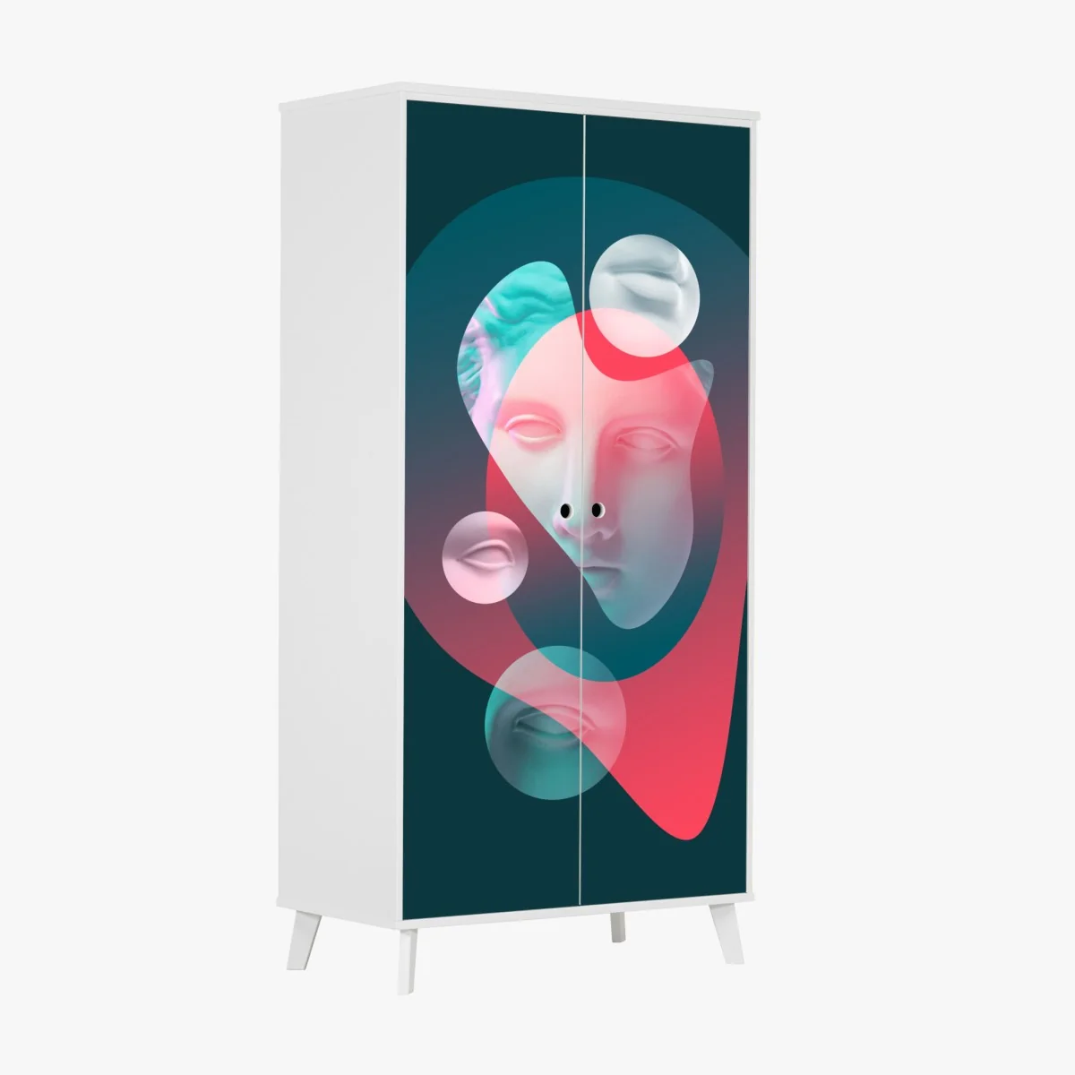 Schrankaufkleber surreales klassisches gesicht im duoton – Wallnifity® Schrankaufkleber surreales klassisches gesicht im duoton – Wallnifity®