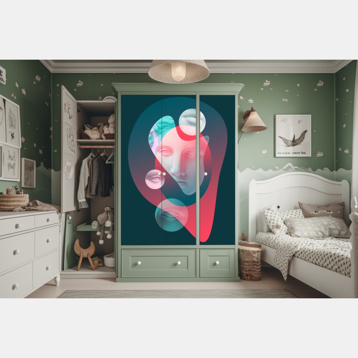 Schrankaufkleber surreales klassisches gesicht im duoton – Wallnifity® Schrankaufkleber surreales klassisches gesicht im duoton – Wallnifity®