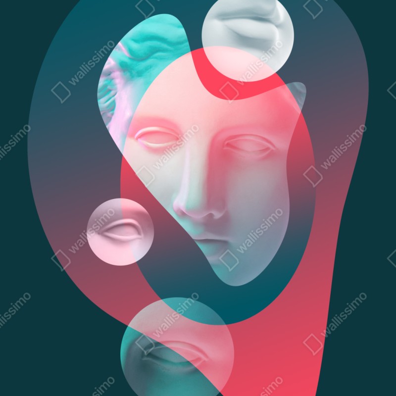 Schrankaufkleber surreales klassisches gesicht im duoton – Wallnifity® Schrankaufkleber surreales klassisches gesicht im duoton – Wallnifity®