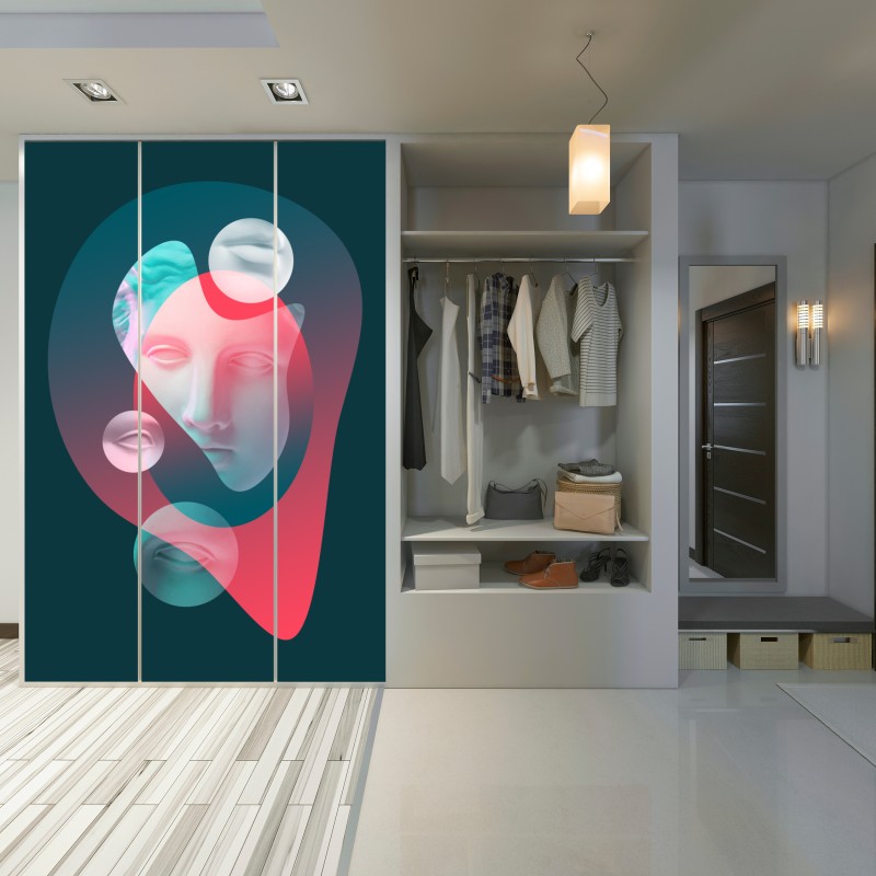 Schrankaufkleber surreales klassisches gesicht im duoton – Wallnifity® Schrankaufkleber surreales klassisches gesicht im duoton – Wallnifity®