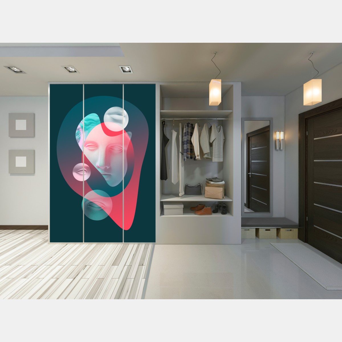 Schrankaufkleber surreales klassisches gesicht im duoton – Wallnifity® Schrankaufkleber surreales klassisches gesicht im duoton – Wallnifity®