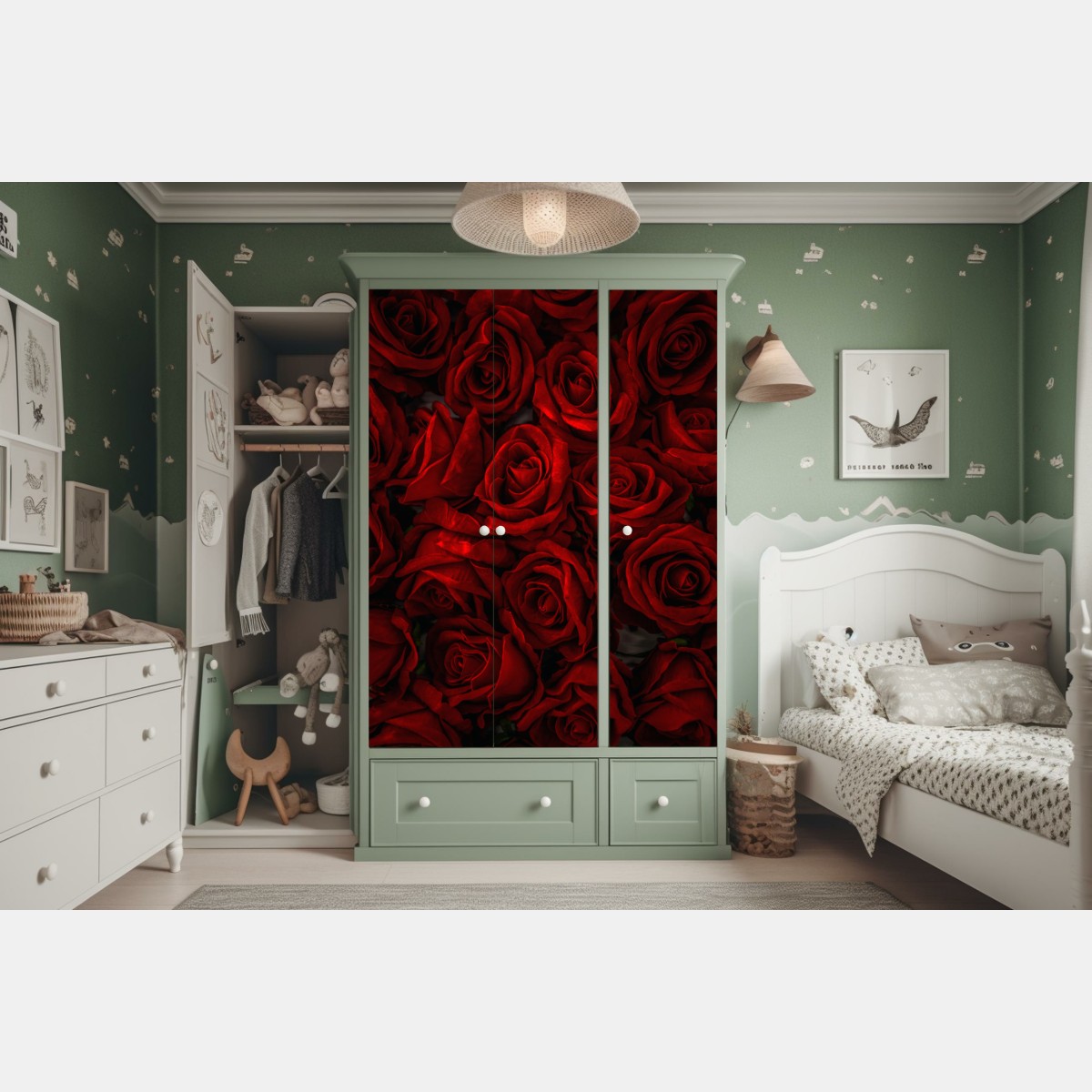 Schrankaufkleber intensive rote rosen nahaufnahme – Wallnifity®