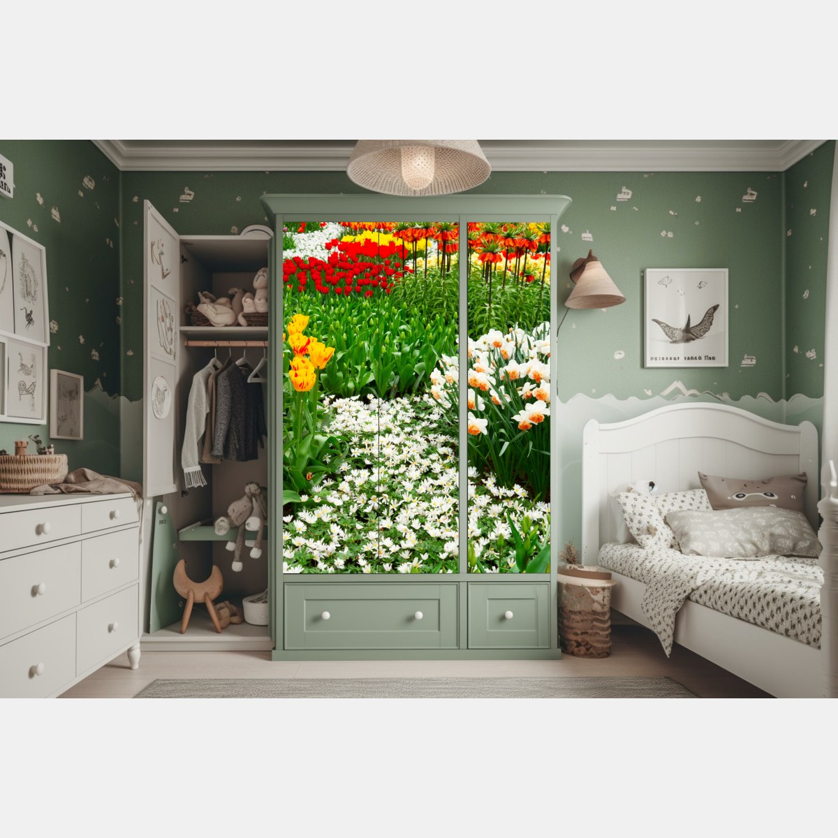 Schrankaufkleber lebendiger frühlingsblumengarten – Wallnifity® Schrankaufkleber lebendiger frühlingsblumengarten – Wallnifity®