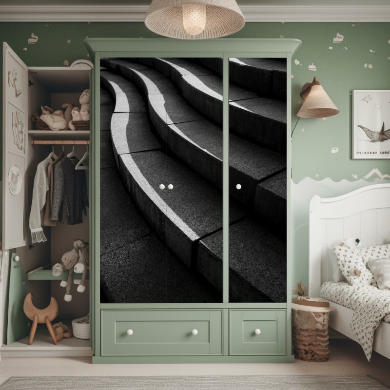Schrankaufkleber geschwungene betontreppe im schatten – Wallnifity® Schrankaufkleber geschwungene betontreppe im schatten – Wallnifity®