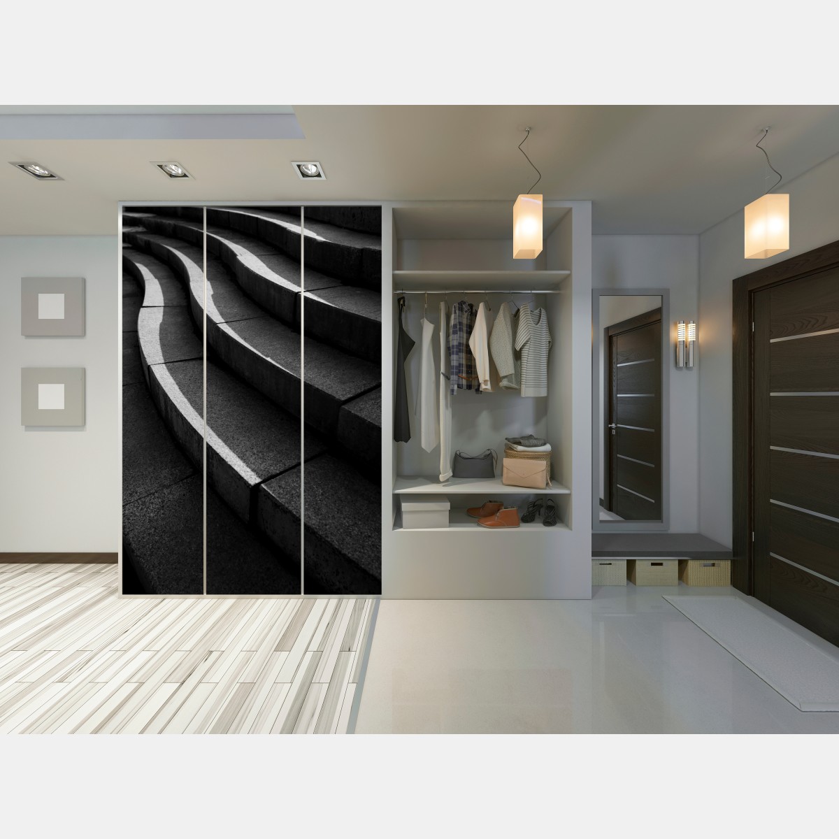 Schrankaufkleber geschwungene betontreppe im schatten – Wallnifity® Schrankaufkleber geschwungene betontreppe im schatten – Wallnifity®