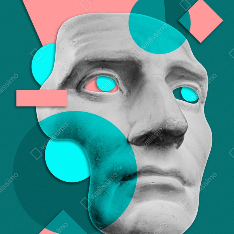 Schrankaufkleber abstrakte klassische maske in türkis und rosa – Wallnifity® Schrankaufkleber abstrakte klassische maske in türkis und rosa – Wallnifity®