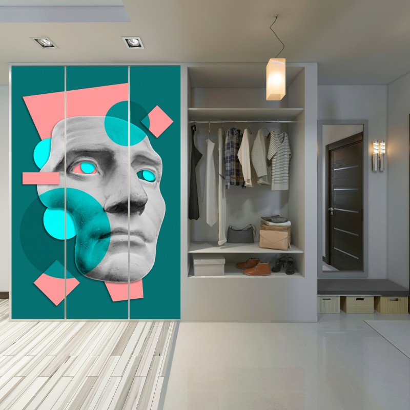 Schrankaufkleber abstrakte klassische maske in türkis und rosa – Wallnifity® Schrankaufkleber abstrakte klassische maske in türkis und rosa – Wallnifity®