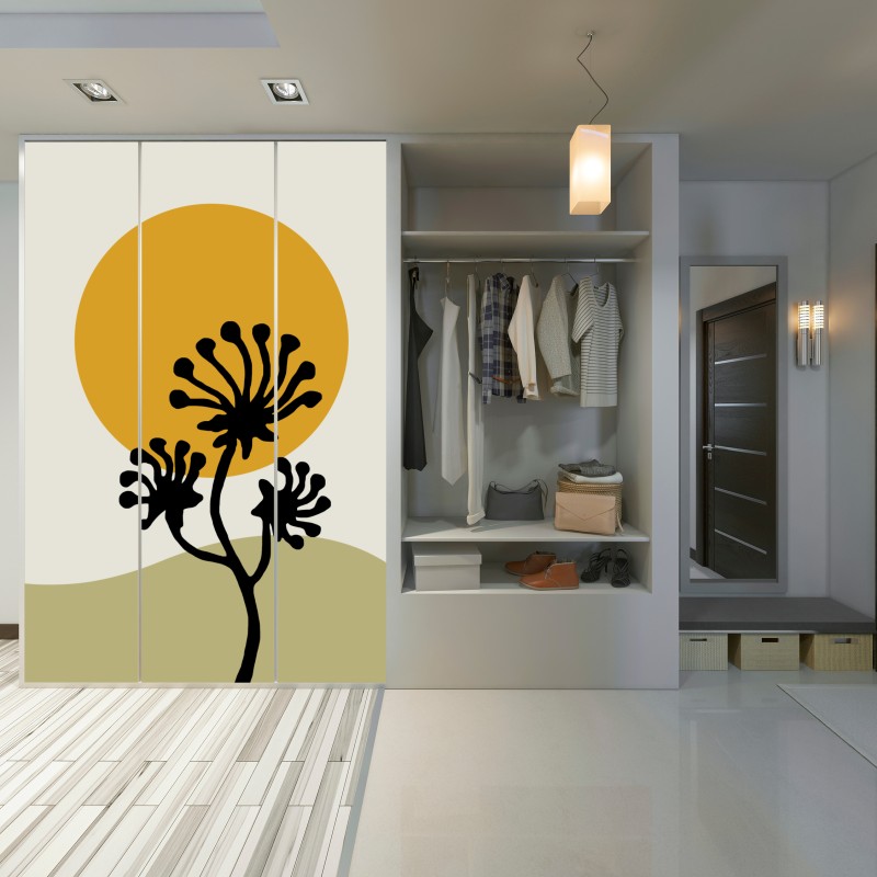 Schrankaufkleber minimalistische botanische silhouette mit sonne – Wallnifity® Schrankaufkleber minimalistische botanische silhouette mit sonne – Wallnifity®