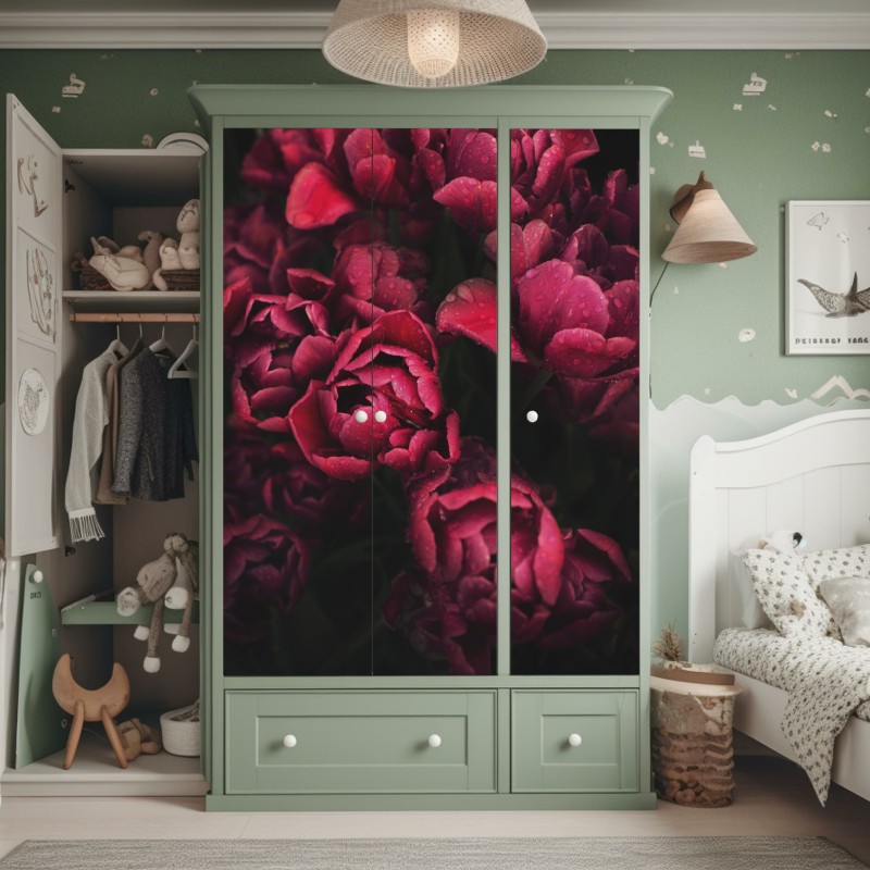 Schrankaufkleber botanische linienzeichnung mit blumen – Wallnifity®