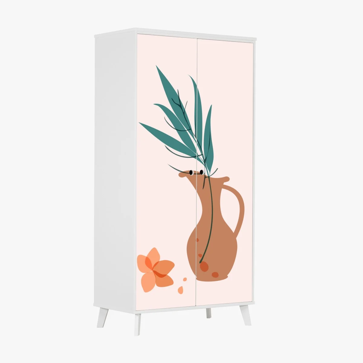 Schrankaufkleber pastell botanische vase mit blättern – Wallnifity® Schrankaufkleber pastell botanische vase mit blättern – Wallnifity®