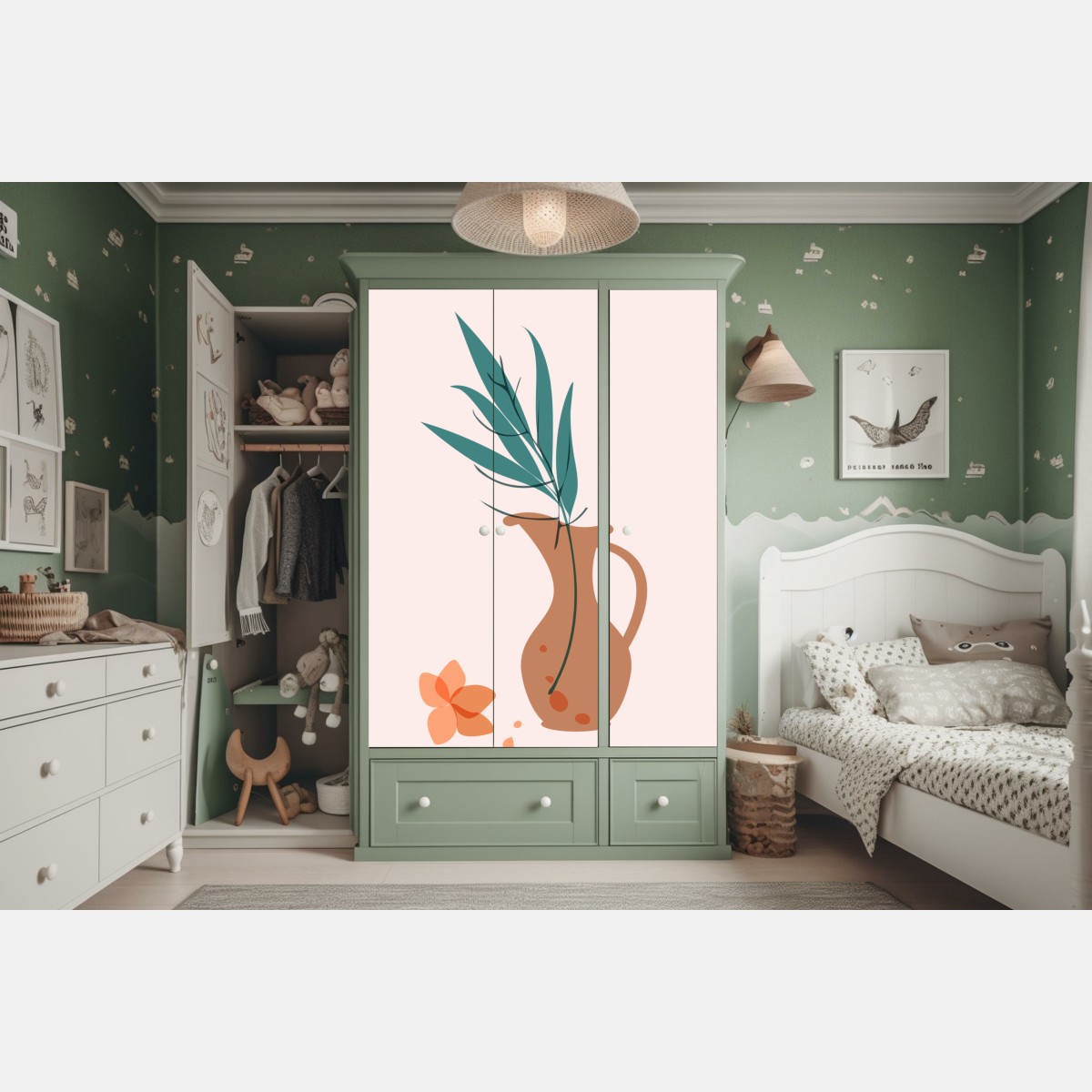 Schrankaufkleber pastell botanische vase mit blättern – Wallnifity® Schrankaufkleber pastell botanische vase mit blättern – Wallnifity®