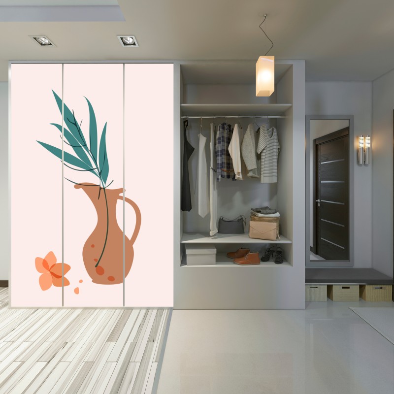 Schrankaufkleber pastell botanische vase mit blättern – Wallnifity® Schrankaufkleber pastell botanische vase mit blättern – Wallnifity®