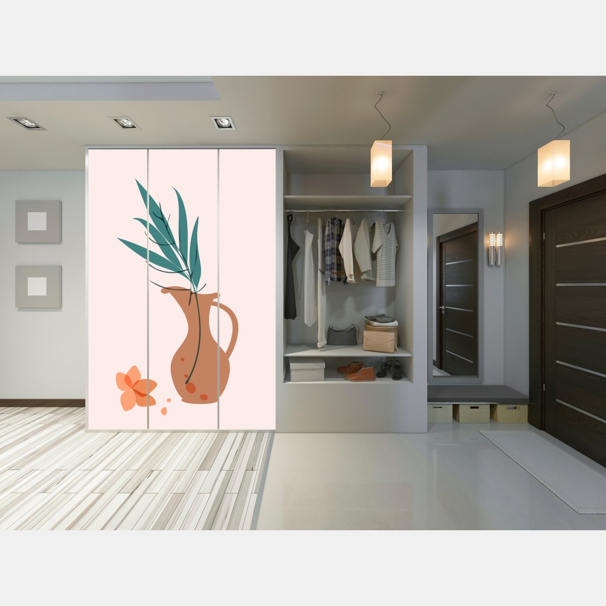 Schrankaufkleber pastell botanische vase mit blättern – Wallnifity® Schrankaufkleber pastell botanische vase mit blättern – Wallnifity®