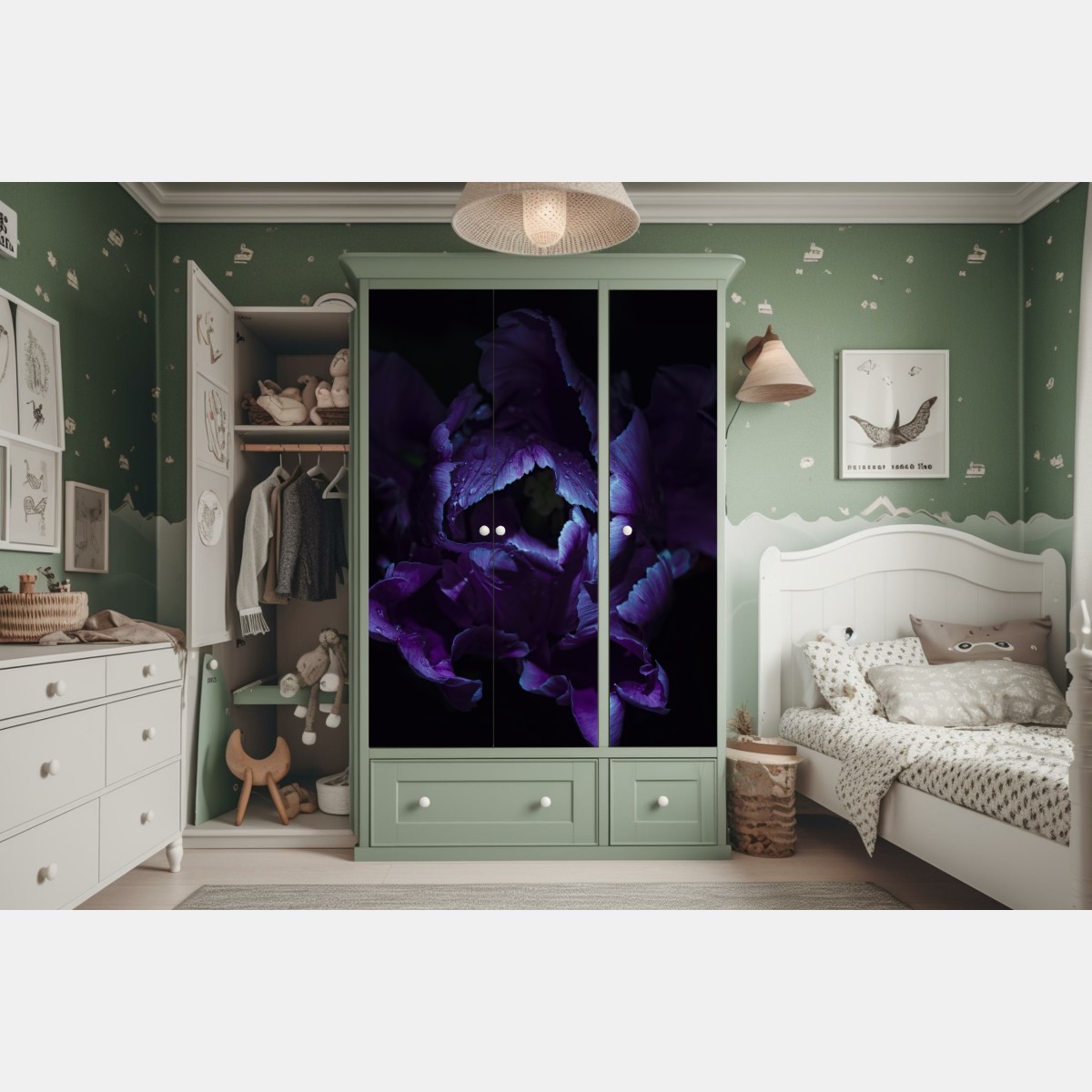 Schrankaufkleber lila tulpe im ultravioletten licht – Wallnifity® Schrankaufkleber lila tulpe im ultravioletten licht – Wallnifity®