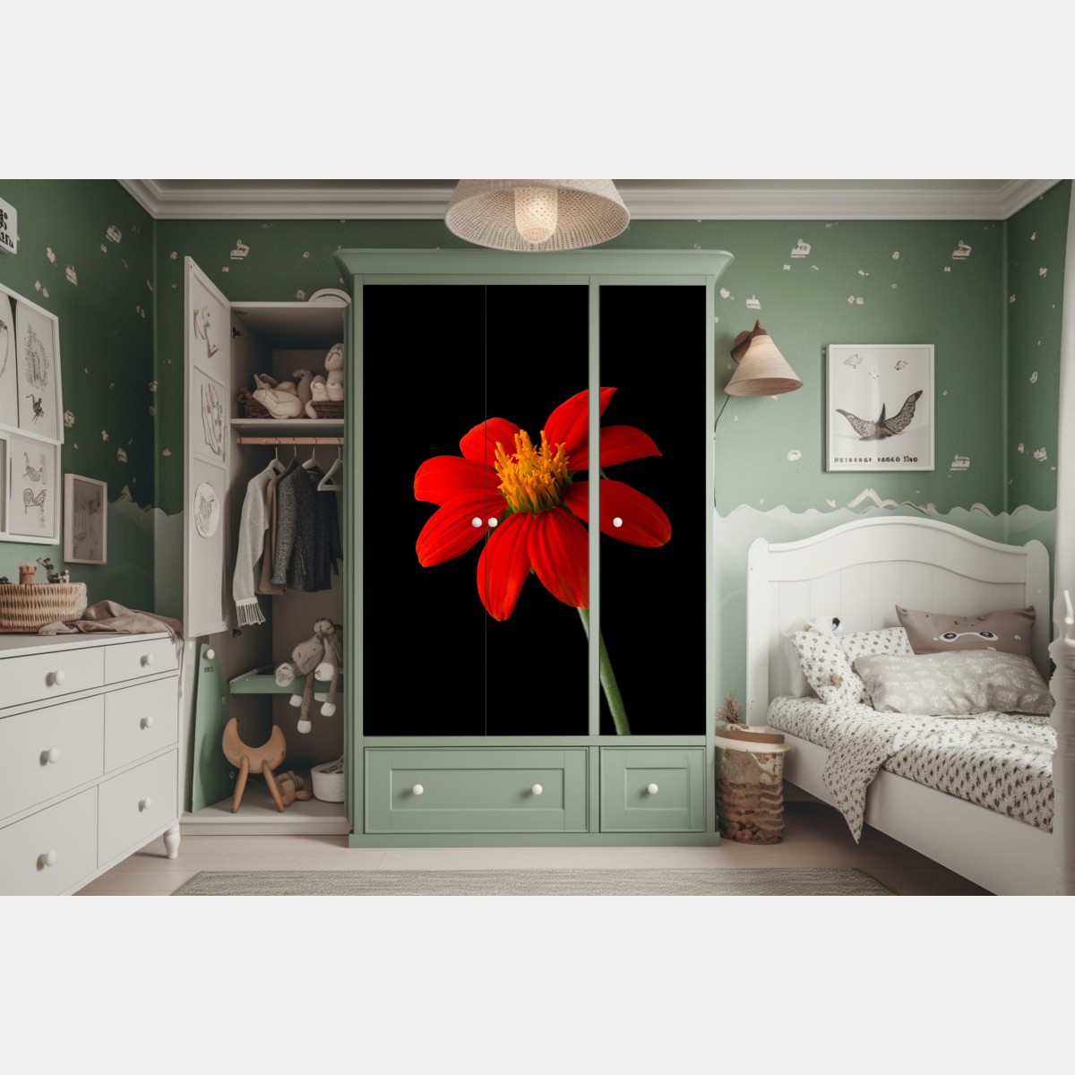 Schrankaufkleber leuchtende mexikanische sonnenblume auf schwarzem hintergrund – Wallnifity®