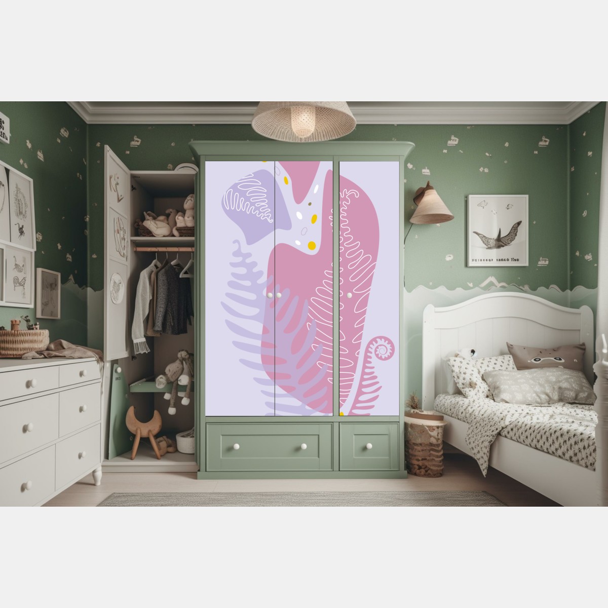 Schrankaufkleber zarte pastell-botanische abstraktion – Wallnifity® Schrankaufkleber zarte pastell-botanische abstraktion – Wallnifity®