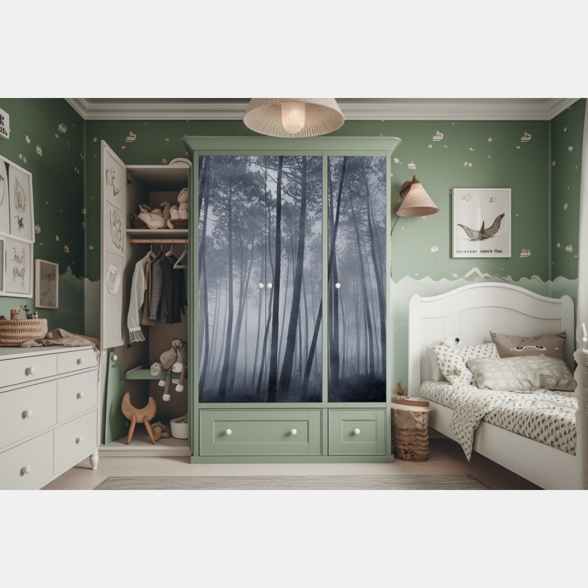 Schrankaufkleber nebliger kiefernwald bei nacht – Wallnifity® Schrankaufkleber nebliger kiefernwald bei nacht – Wallnifity®