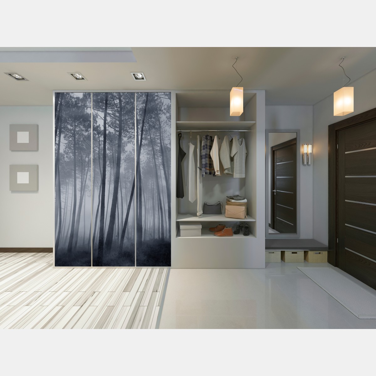 Schrankaufkleber nebliger kiefernwald bei nacht – Wallnifity® Schrankaufkleber nebliger kiefernwald bei nacht – Wallnifity®