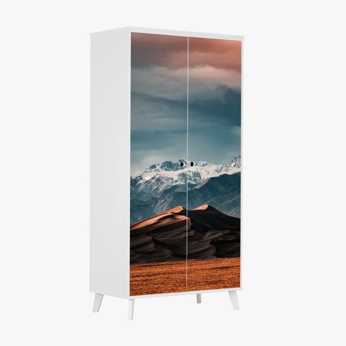 Schrankaufkleber wüstendünen vor schneebedeckten gipfeln – Wallnifity® Schrankaufkleber wüstendünen vor schneebedeckten gipfeln – Wallnifity®