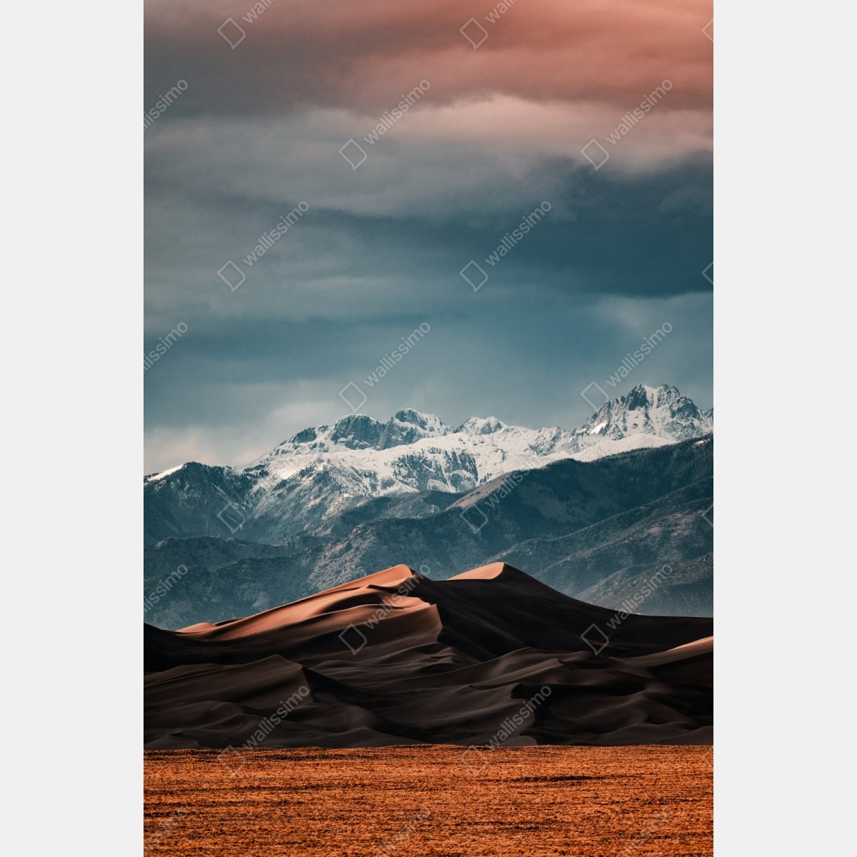 Schrankaufkleber wüstendünen vor schneebedeckten gipfeln – Wallnifity® Schrankaufkleber wüstendünen vor schneebedeckten gipfeln – Wallnifity®