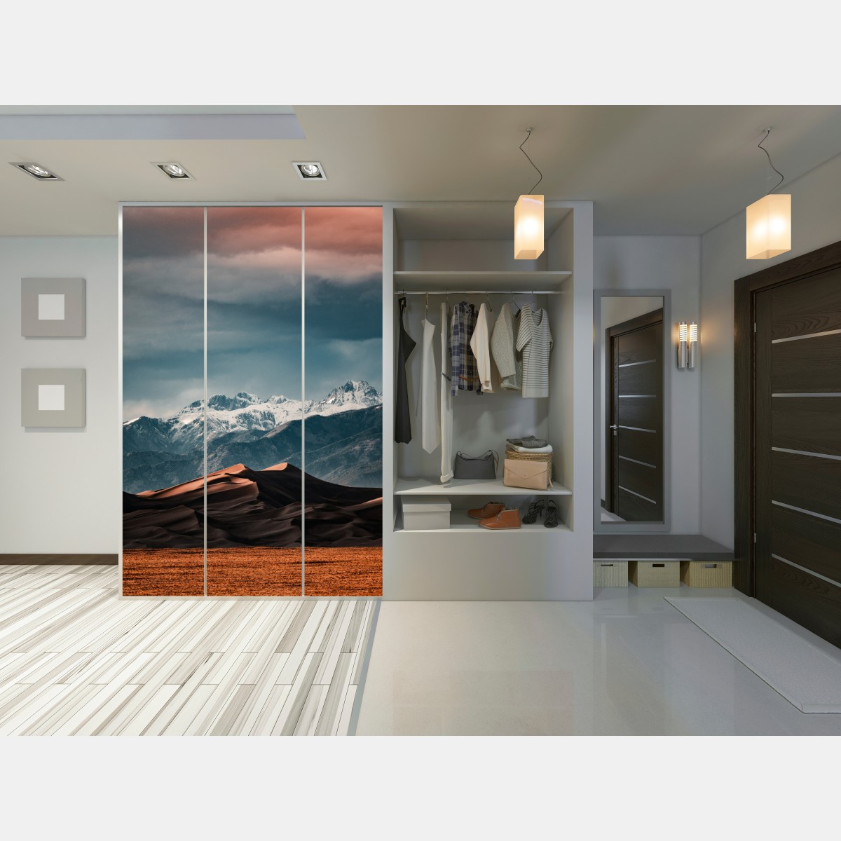 Schrankaufkleber wüstendünen vor schneebedeckten gipfeln – Wallnifity® Schrankaufkleber wüstendünen vor schneebedeckten gipfeln – Wallnifity®