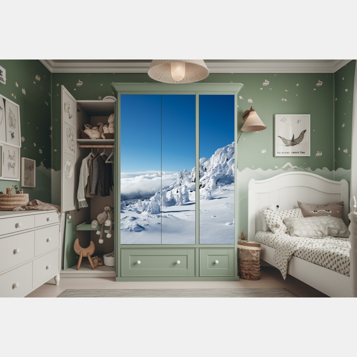 Schrankaufkleber ruhige verschneite berglandschaft – Wallnifity® Schrankaufkleber ruhige verschneite berglandschaft – Wallnifity®