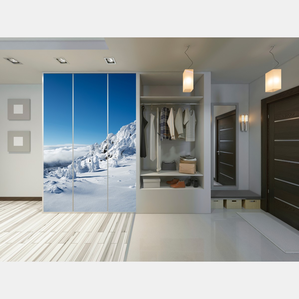 Schrankaufkleber ruhige verschneite berglandschaft – Wallnifity® Schrankaufkleber ruhige verschneite berglandschaft – Wallnifity®