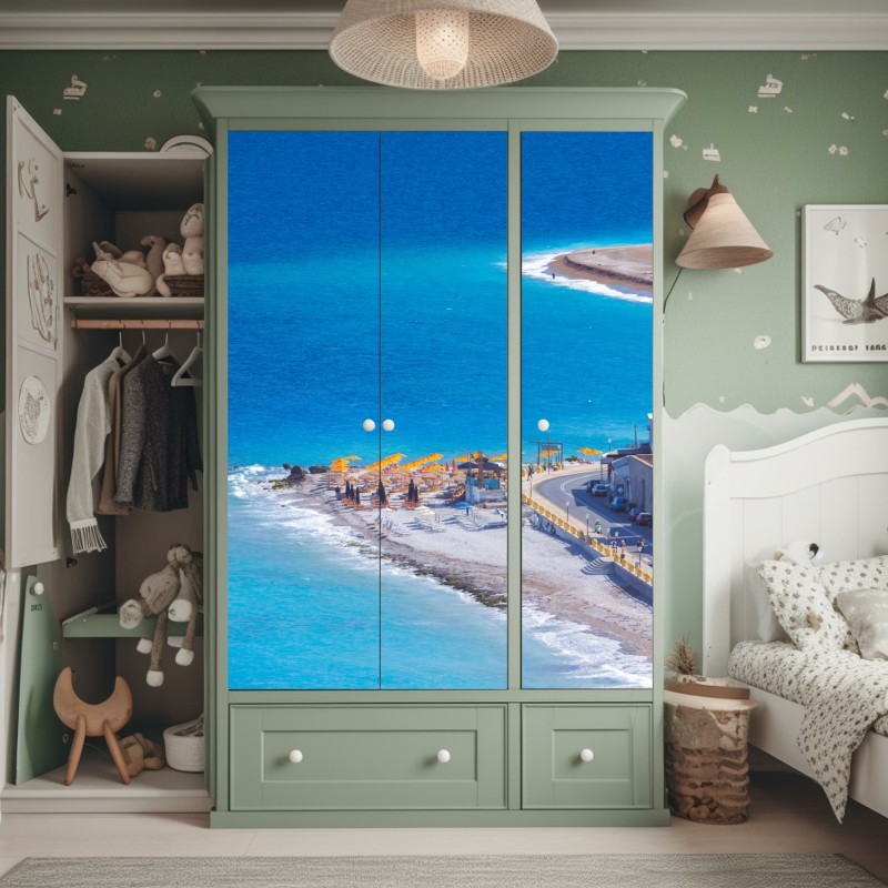 Schrankaufkleber sonnenbeschienenes Moraine Lake bergpanorama – Wallnifity®