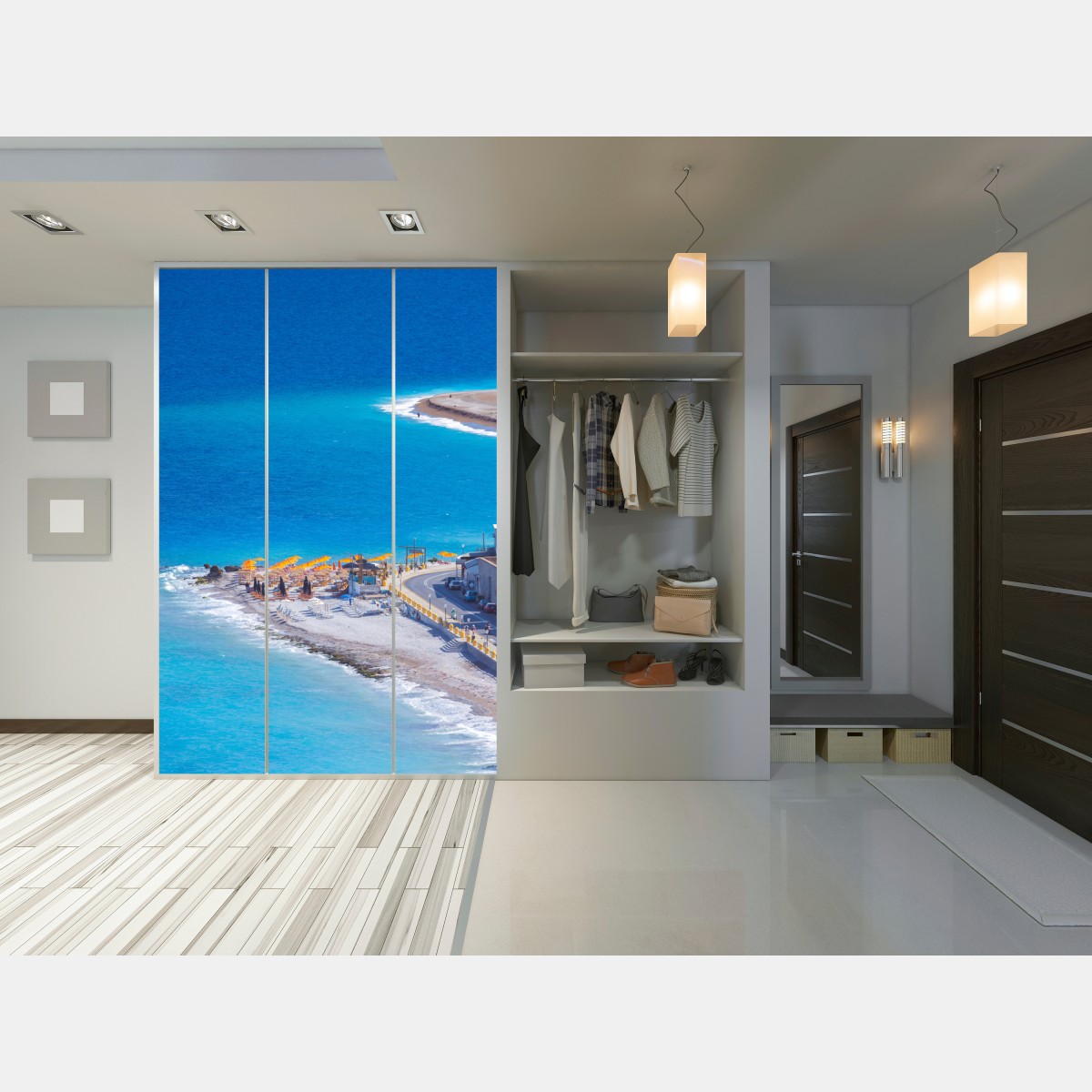 Schrankaufkleber Rhodos strand mit bunten sonnenschirmen – Wallnifity® Schrankaufkleber Rhodos strand mit bunten sonnenschirmen – Wallnifity®