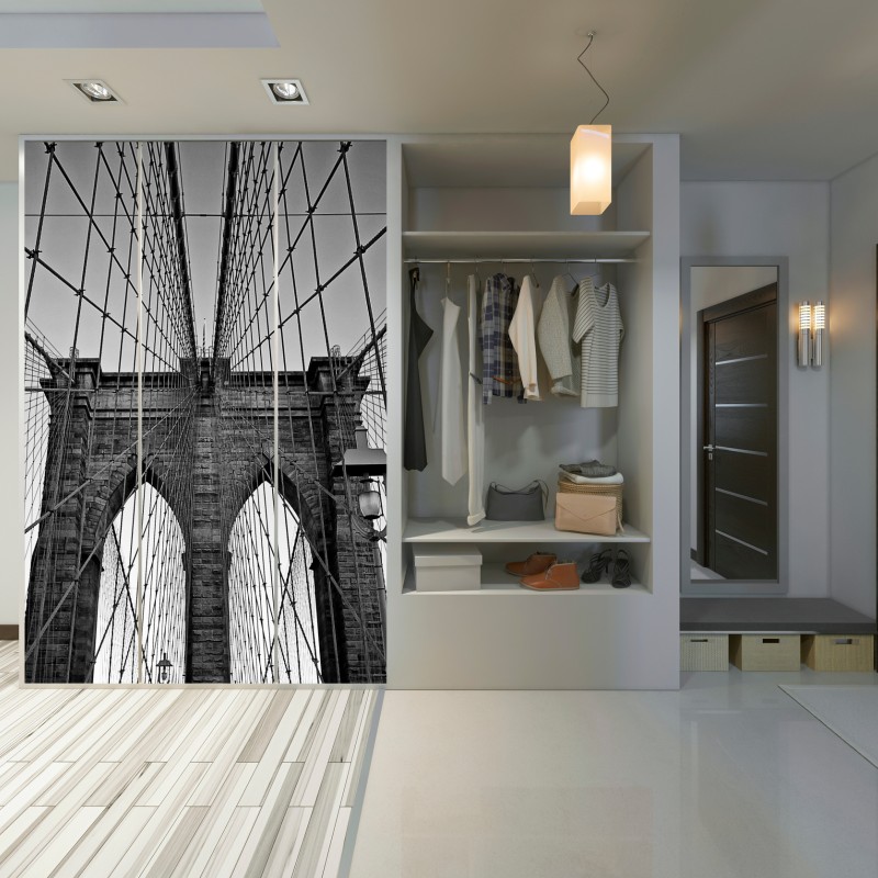 Schrankaufkleber symmetrische hängebrücke in schwarzweiß – Wallnifity® Schrankaufkleber symmetrische hängebrücke in schwarzweiß – Wallnifity®