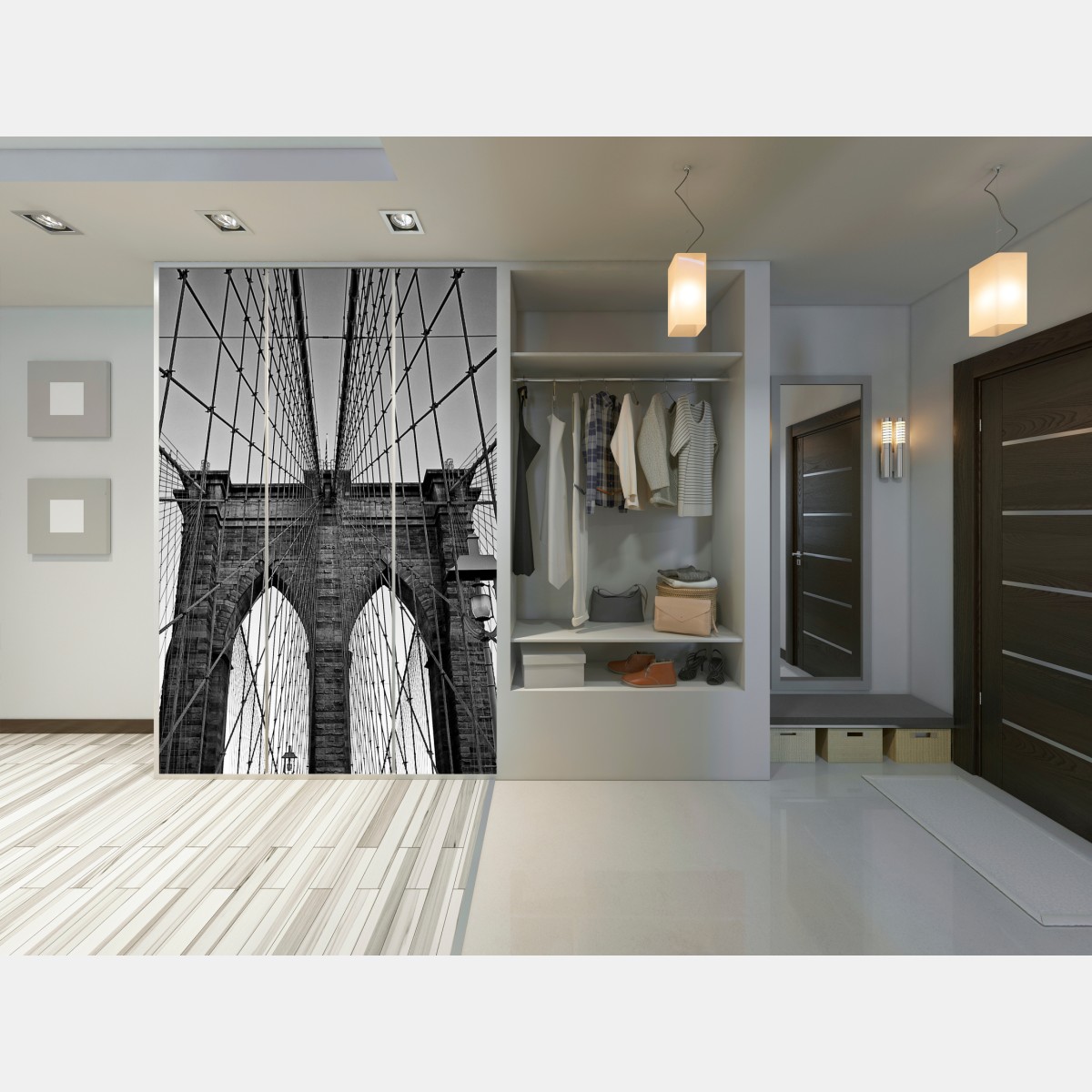 Schrankaufkleber symmetrische hängebrücke in schwarzweiß – Wallnifity® Schrankaufkleber symmetrische hängebrücke in schwarzweiß – Wallnifity®