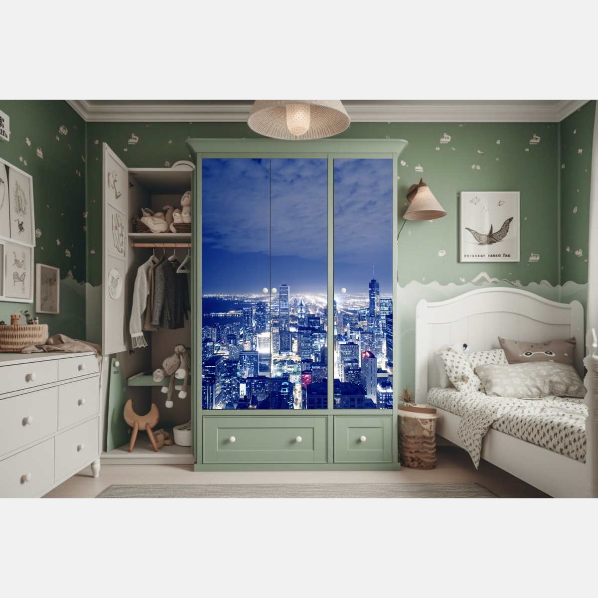 Schrankaufkleber Chicago nächtliche skyline panorama – Wallnifity® Schrankaufkleber Chicago nächtliche skyline panorama – Wallnifity®