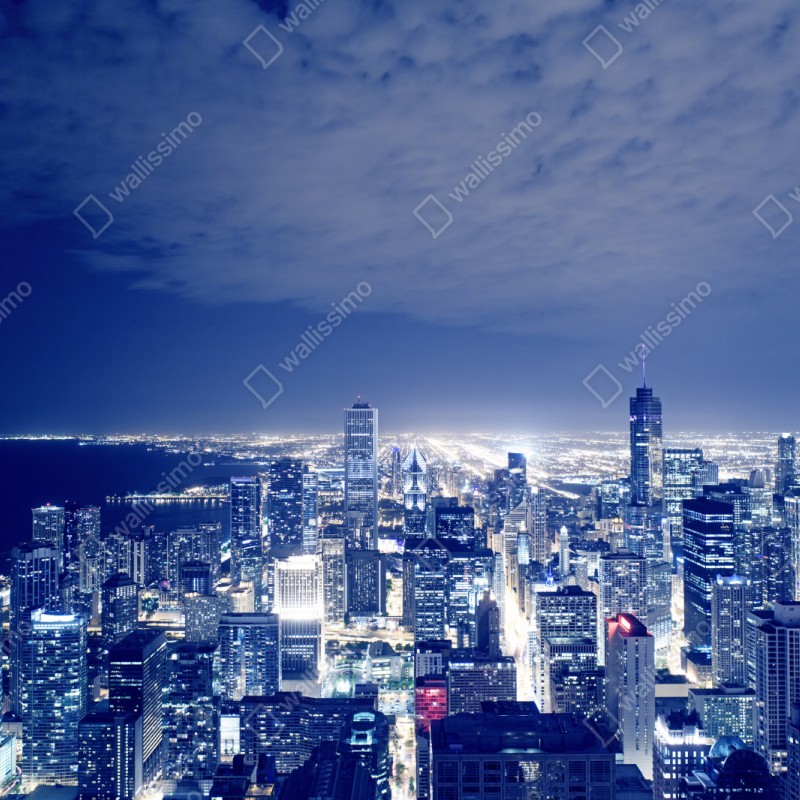 Schrankaufkleber Chicago nächtliche skyline panorama – Wallnifity® Schrankaufkleber Chicago nächtliche skyline panorama – Wallnifity®